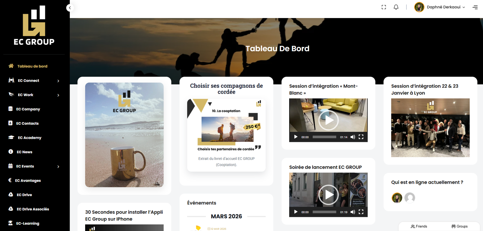 Tableau de bord intranet EC Group — pilotage activité courtiers